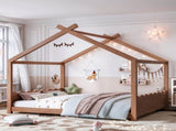 Queen House Floor Bed with Support Slats, Solid Wood House Bed Frame for Kids, No Box Spring Needed W1580P438812