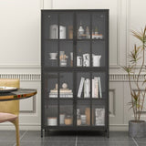 Premium Black Metal Storage Cabinet with Tempered Glass Doors, Adjustable Shelves, Anti-Tipping T2398P263577