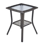 ZUN Outdoor Wicker Side Table, Rattan End Table with Glass Top, Patio Coffee Bistro Table for Indoor 75923325