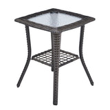 ZUN Outdoor Wicker Side Table, Rattan End Table with Glass Top, Patio Coffee Bistro Table for Indoor 75923325