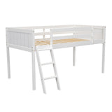 ZUN Twin Size Wood Low Loft Bed with Ladder, ladder can be placed on the left or right, White 31471087