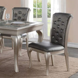 Luxury Antique Silver Wooden Set of 2 Dining Side Chairs Grey Faux Leather / PU Tufted Upholstered B01149587