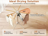 Foldable Bamboo Clothes Drying Rack with 40 Hanger Slots, Space Saving Laundry Drying Stand for 84813643