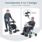 2-in-1 Rollator Walker & Wheelchair 6-Level Adjustable Handles, 1-Hand Folding, Storage 50220611