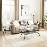 Modern Style 3-Piece Coffee Table Set Rectangle Coffee Table with 2 Square End Side Table Retro W2167142630