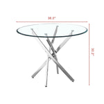 ZUN Contemporary Round Clear Dining Tempered Glass Table with Silver Finish Stainless Steel Legs 17927422