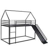 Twin over Twin House Bunk Bed with Ladder and Slide,Black WF283081AAB
