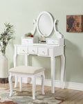 ZUN Ashley Wood Make-Up Vanity Table and Stool Set, White T2574P163837