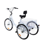 ZUN Adult Tricycle 24 inch Bike Cruiser Trike with Shopping Basket White 43400148