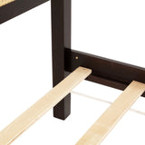 Queen Pine wooden Bed with Rattan Headboard and Footboard, with Central Enhanced Bed Platform W504P266746