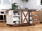 K&K 55.5" Farmhouse Kitchen Island with Drop Leaf, Kitchen Storage Island with Barn Door, Power 68516003