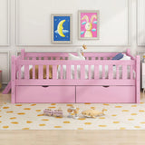 Wood Twin Size Platform Bed with Guardrail and 2 Drawers, Pink 58316824