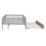 Full Size Wood Daybed with Trundle and Fence Guardrails, Gray WF301863AAE