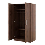 ZUN 2-Door Wooden Wardrobe Armoire with 3 Storage Shelves, Brown 07725847