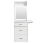 ZUN Small Vanity Desk with Mirror and Light, Dressing Table with Charging Station & Fold-up Panel for 34886053