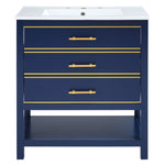 ZUN [Viedo]Modern 30inch Navy Blue/White Bathroom Vanity Cabinet Combo with Open
Storge, Two Drawers WF320373AAC