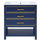 ZUN [Viedo]Modern 30inch Navy Blue/White Bathroom Vanity Cabinet Combo with Open
Storge, Two Drawers WF320373AAC