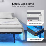 Black Twin Size Floating Platform Metal Bed Frame - 14 Inch Height, Built-in LED Strip Light & Power 81066518