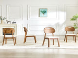 2 walnut colored solid wood dining chairs, white PU soft seat cushions, hollowed out backrests, and W1151P455539