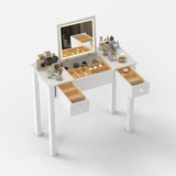 ZUN Chic White Vanity Table with LED Lights, Flip-Top Mirror and 2 Drawers, Jewelry Storage for Women 63483808