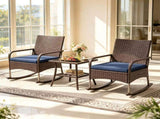 3-Piece PE Wicker Patio Rocking Chair Set, Ergonomic Rocking Bistro Set with 2-Tier Side Table & 83144251