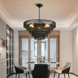 Rustic 5-Tier Black Hemp Rope Chandelier with 8 E12 Sockets, UL Listed Hardwired Pendant Light, Boho W1340P241299