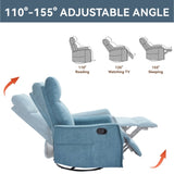 Heat Massage Manual Recliner Chair with Rocker and Swivel in Fabric for Living Room, Blue W1803P251883