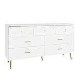 Seven Drawers Large Chest of Drawer Cabinet with Golden Handle and Golden Legs White Color 69237500