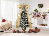 6FT Pre-Lit Flocked Christmas Tree with 42 Real Pine cones & Gold Ribbon Bows, 200 Warm White LEDs 8 N704P526149J