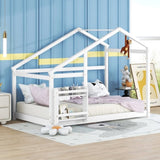 Twin Size Wooden House Bed, Twin Floor Wooden Bed with Shelf, No Box Spring , White Color, TWIN BED W69782586