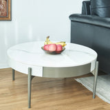 Modern Round White & reall wood color Coffee Table Drawers and metal legs,Drum Coffee Table W1911P269601