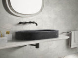 Luxury Dark Gray Natural Marble Vessel Sink, 23.6" Oval Matte Stone Basin, Solid One-Piece Carved, W1696P408022
