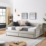 ZUN Queen Size Daybed with Two Drawers Trundle Upholstered Tufted Sofa Bed, Linen Fabric, Beige 19246840