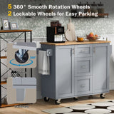K&K Rolling Kitchen Island with Storage, Kitchen Cart with Rubber Wood Top, 3 Drawer, 2 Slide-Out WF316599AAG
