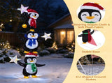 6 FT Pre-Lit Christmas Penguin Trio Decoration, 3 Cute Penguins with Iridescent Stars, Cold White 03911702