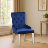 Blue Velvet Chair 1pc Button Tufted Nailhead Trim Platinum Finish Wooden Legs Luxury Dining Room B2741P330118