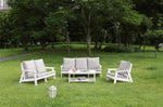 ZUN HIPS 3 Seater Sofa with Cushion, Wood Grain Outdoor Garden Sofa,White/Grey W1209114907