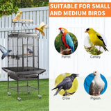 ZUN 65-inch Wrought Iron Large Rolling Bird Cage with Play Top and Stand for Parrots Lovebird Cockatiel 87150313