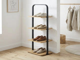 4-Tier Wooden Shoe Ladder for Shoe Storage, Black and Light Honey Wood, Holds up to 4 Pairs 39628314