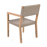 Outdoor Dining Chairs Set of 2, Light Teak Acacia Wood Frame and Multi Light Brown PE Wicker, Ideal N779P251251L