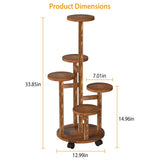 ZUN 5 Tier Plant Stand with 4 Detachable Wheels Wooden Plant Pot Rolling Shelf Plant Display Rack for 84603428