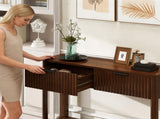 Mid-Century Modern Fluted Console Table with 2 Drawers & Open Shelf, Walnut Finish Narrow Entryway W2557P430472