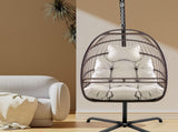 Swing Egg Chair with Stand Indoor Outdoor Wicker Rattan Patio Basket Hanging Chair with C Type W2707P184390