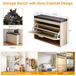 ZUN Rattan Shoe Rack, Hallway Shoe Bench, Shoe Cabinet with Flip-Drawer and Seat Cushion 10635846