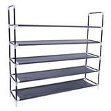 Simple Assembly 5 Tiers Non-woven Fabric Shoe Rack with Handle Black 56072092
