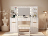 White particleboard with a melamine finish, 7 drawers, 4 shelves, a dressing table set with 10 62304940