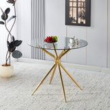 Dining Table with chrome metal leg and tempered glass,Modern Space Saving Kitchen Table for Living W234P351121