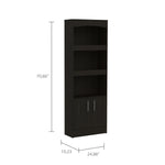 ZUN Simma Bookcase, Metal Hardware, Three Shelves, Double Door Cabinet -Black B20091981