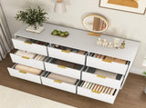 White 9 Drawer Dresser, 63" Large Deep Chest of, Wooden Dresser Storage Cabinet with 9 W409P307539