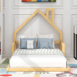 Twin Size Wood Floor Bed with House-shaped Headboard, Natural WF304145AAN